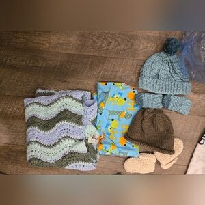 Cozy Knit Kids Hat Set - Blue, Brown, Cream